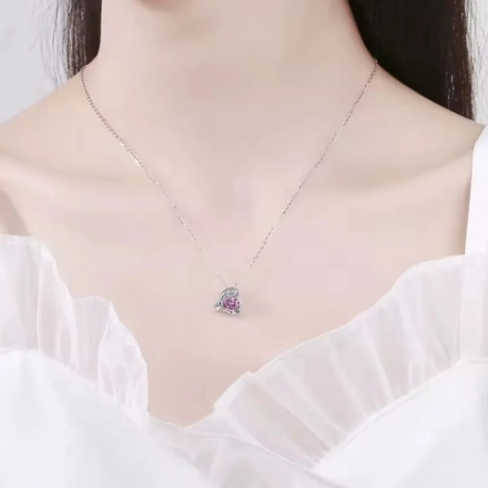 Moissanite 1 CT Sakura Pink Dolphin Necklace